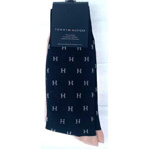 Tommy Hilfiger Trouser Socks One Size Blue Pink Logo Stretch Mid Calf Men New